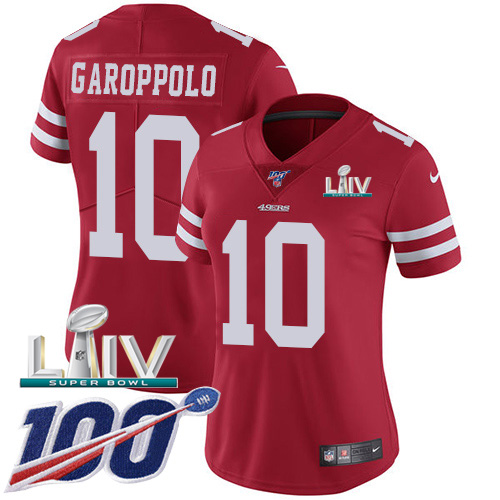49ers #10 Jimmy Garoppolo Red Super Bowl LIV 2020 Team Color Women's Stitched 100th Season Vapor Limited Jersey cheap jerseys for sale - CheapJerseys.Shop