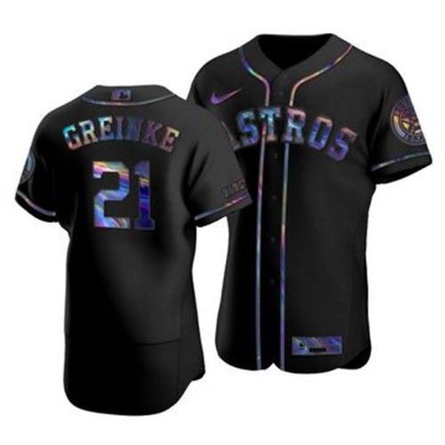 Houston Houston Astros #21 Zack Greinke Men's Iridescent Holographic Collection Jersey - Black Men's cheap jerseys for sale - CheapJerseys.Shop