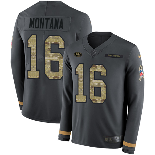 49ers #16 Joe Montana Anthracite Salute To Service Men's Stitched Limited Therma Long Sleeve Jersey cheap jerseys for sale - CheapJerseys.Shop