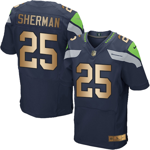 Seattle Seahawks #25 Richard Sherman Steel Blue Team Color Men's Stitched Elite Gold Jersey Men's cheap jerseys for sale - CheapJerseys.Shop