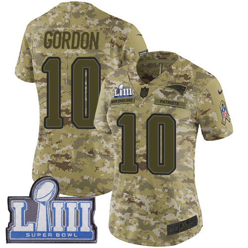New England Patriots #10 Josh Gordon Camo Super Bowl LIII Bound Women's Stitched Limited 2018 Salute to Service Jersey Womens cheap jerseys for sale - CheapJerseys.Shop