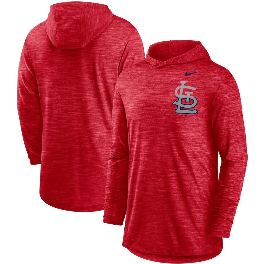 St. Louis Cardinals Split Logo Performance Long Sleeve Hoodie Top Red cheap jerseys for sale - CheapJerseys.Shop