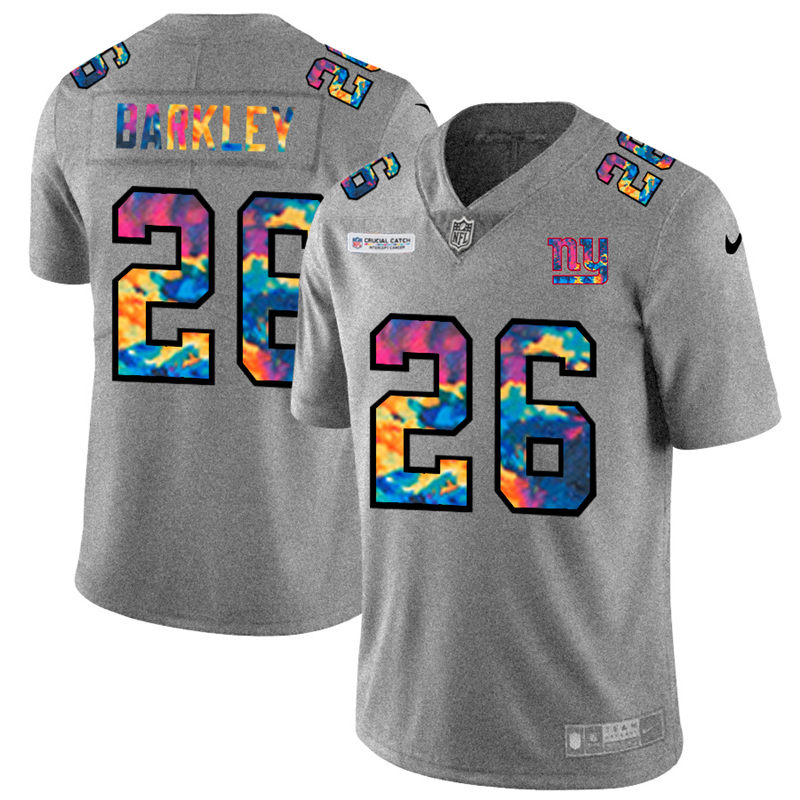 New York Giants #26 Saquon Barkley Men's Multi-Color 2020 Crucial Catch Jersey Greyheather cheap jerseys for sale - CheapJerseys.Shop