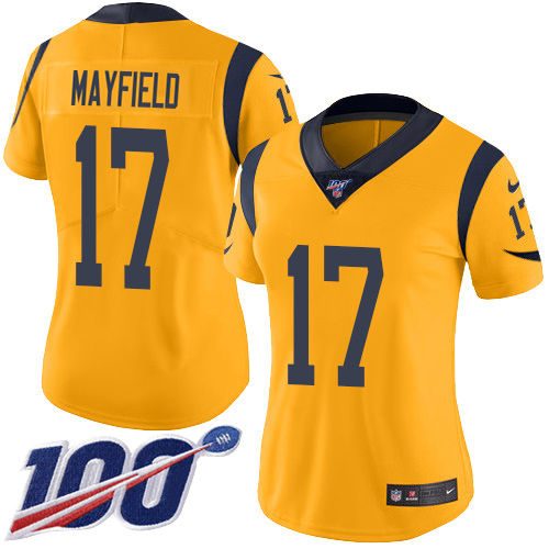 Rams #17 Baker Mayfield Gold Women's Stitched Limited Rush 100th Season Jersey cheap jerseys for sale - CheapJerseys.Shop