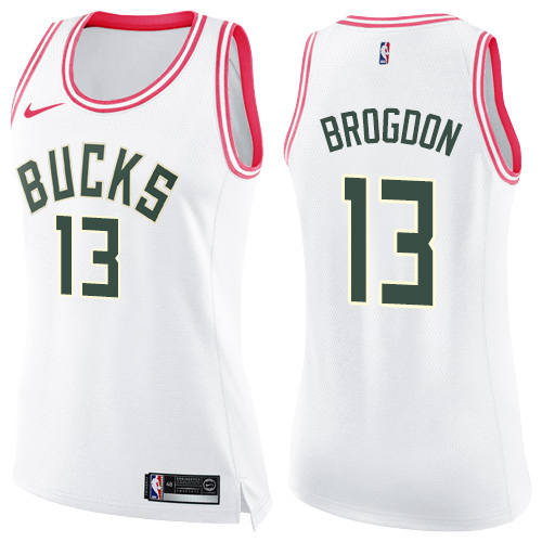 Milwaukee Bucks #13 Malcolm Brogdon White/Pink Womens Swingman Fashion Jersey Womens cheap jerseys for sale - CheapJerseys.Shop