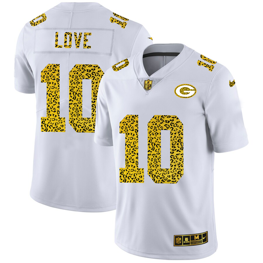 Green Bay Packers #10 Jordan Love Men's Flocked Leopard Print Vapor Limited Jersey White cheap jerseys for sale - CheapJerseys.Shop
