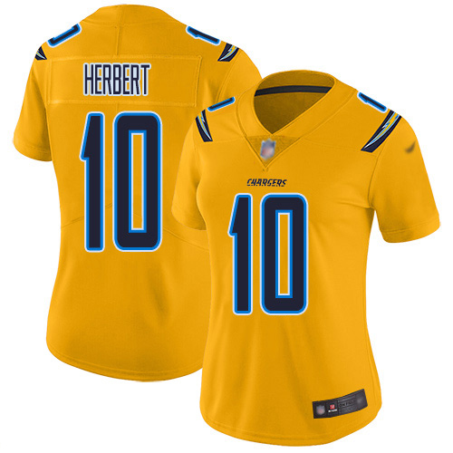 Chargers #10 Justin Herbert Gold Women's Stitched Limited Inverted Legend Jersey cheap jerseys for sale - CheapJerseys.Shop