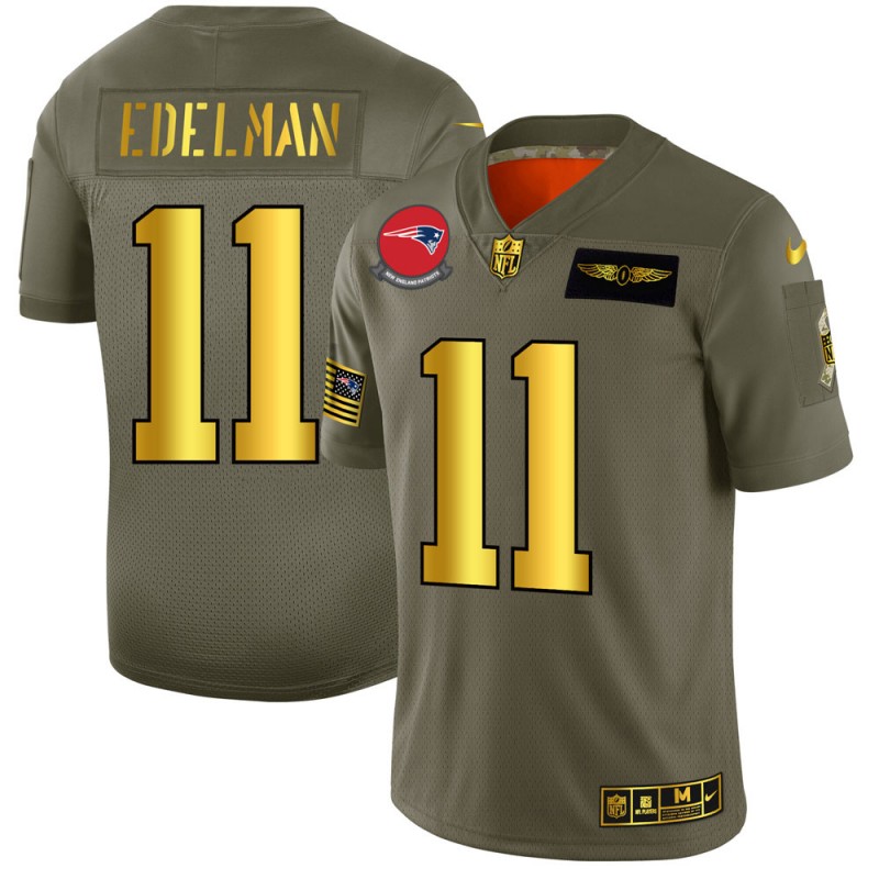 New England Patriots #11 Julian Edelman Men's Olive Gold 2019 Salute To Service Limited Jersey cheap jerseys for sale - CheapJerseys.Shop