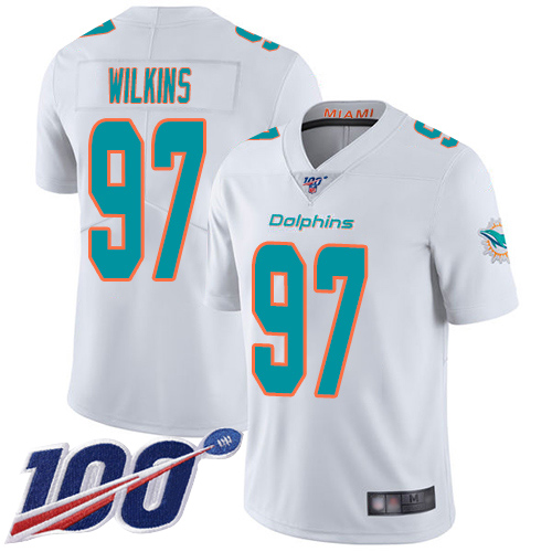 Miami Dolphins #97 Christian Wilkins White Men's Stitched 100th Season Vapor Limited Jersey Men's cheap jerseys for sale - CheapJerseys.Shop