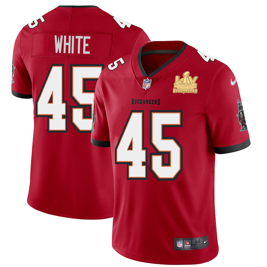 Tampa Bay Buccaneers #45 Devin White Youth Super Bowl LV Champions Patch Red Vapor Limited Jersey cheap jerseys for sale - CheapJerseys.Shop