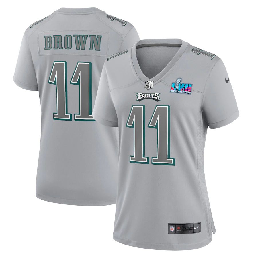 Philadelphia Eagles #11 A.J. Brown Women's Super Bowl LVII Patch Atmosphere Fashion Game Jersey - Gray cheap jerseys for sale - CheapJerseys.Shop