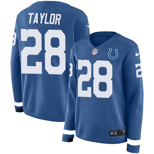 Colts #28 Jonathan Taylor Royal Blue Team Color Women's Stitched Limited Therma Long Sleeve Jersey cheap jerseys for sale - CheapJerseys.Shop