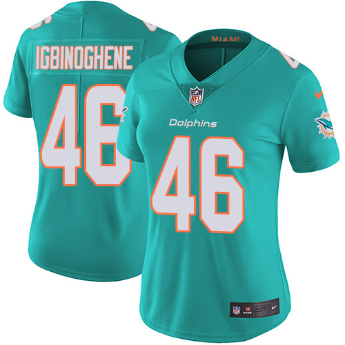 Miami Dolphins #46 Noah Igbinoghene Aqua Green Team Color Women's Stitched Vapor Untouchable Limited Jersey Womens cheap jerseys for sale - CheapJerseys.Shop