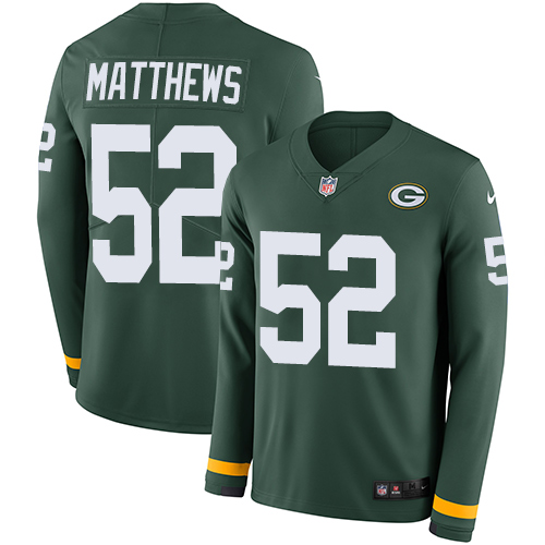 Green Bay Packers #52 Clay Matthews Green Team Color Men's Stitched Limited Therma Long Sleeve Jersey Men's cheap jerseys for sale - CheapJerseys.Shop