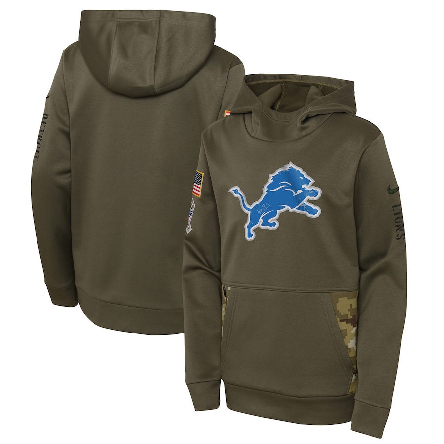 Detroit Lions Youth 2022 Salute To Service Performance Pullover Hoodie - Olive cheap jerseys for sale - CheapJerseys.Shop