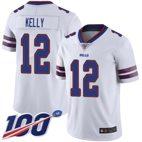 Bills #12 Jim Kelly White Men's Stitched 100th Season Vapor Limited Jersey cheap jerseys for sale - CheapJerseys.Shop