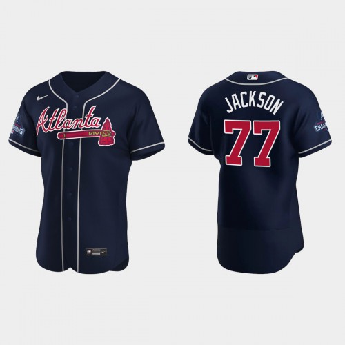 Atlanta Atlanta Braves #77 Luke Jackson Men's 2021 World Series Champions Patch Authentic Player Jersey - Navy Men's cheap jerseys for sale - CheapJerseys.Shop