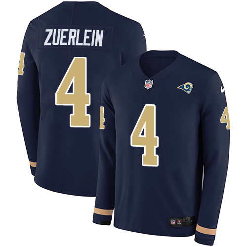 Los Angeles Rams #4 Greg Zuerlein Navy Blue Team Color Men's Stitched Limited Therma Long Sleeve Jersey Men's cheap jerseys for sale - CheapJerseys.Shop