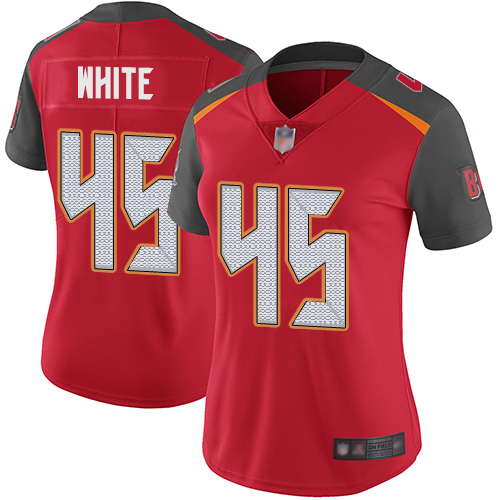 Buccaneers #45 Devin White Red Team Color Women's Stitched Vapor Untouchable Limited Jersey cheap jerseys for sale - CheapJerseys.Shop