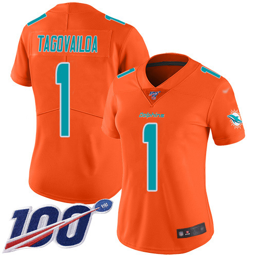 Dolphins #1 Tua Tagovailoa Orange Women's Stitched Limited Inverted Legend 100th Season Jersey cheap jerseys for sale - CheapJerseys.Shop
