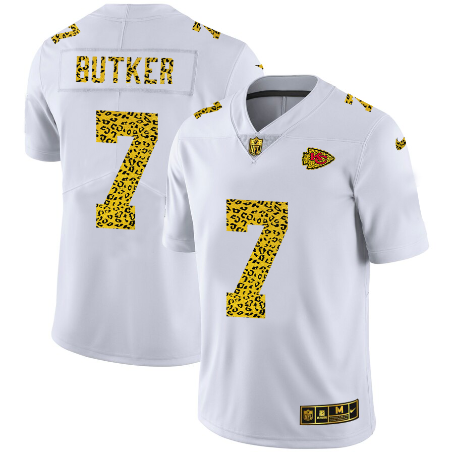 Kansas City Chiefs #7 Harrison Butker Men's Flocked Leopard Print Vapor Limited Jersey White cheap jerseys for sale - CheapJerseys.Shop