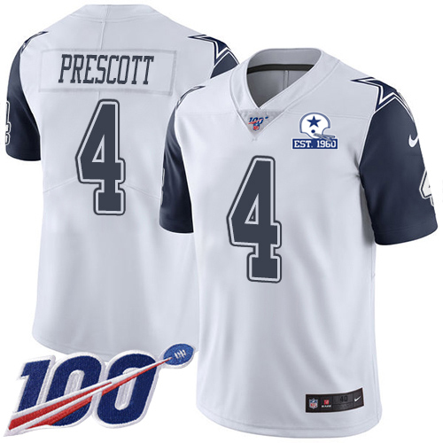 Cowboys #4 Dak Prescott White Men's Stitched With Established In 1960 Patch Limited Rush 100th Season Jersey cheap jerseys for sale - CheapJerseys.Shop