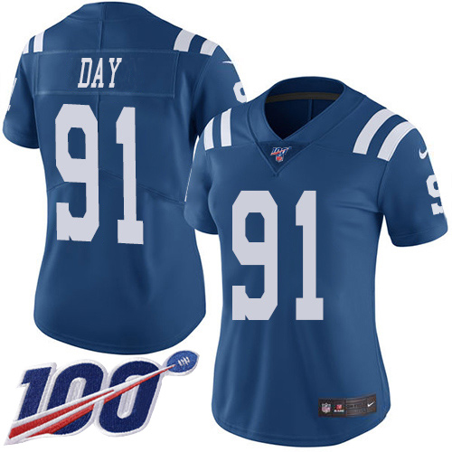 Indianapolis Colts #91 Sheldon Day Royal Blue Women's Stitched Limited Rush 100th Season Jersey Womens cheap jerseys for sale - CheapJerseys.Shop