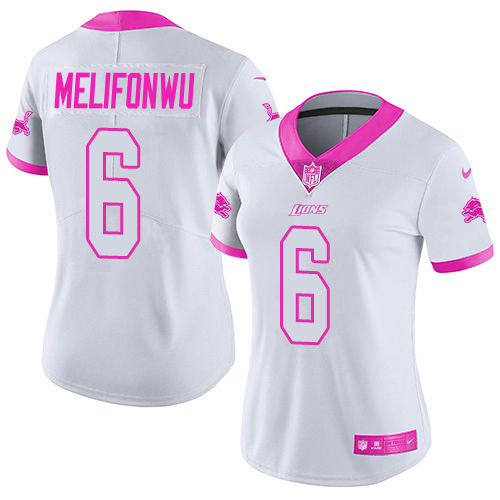 Lions #6 Ifeatu Melifonwu White/Pink Women's Stitched Limited Rush Fashion Jersey cheap jerseys for sale - CheapJerseys.Shop