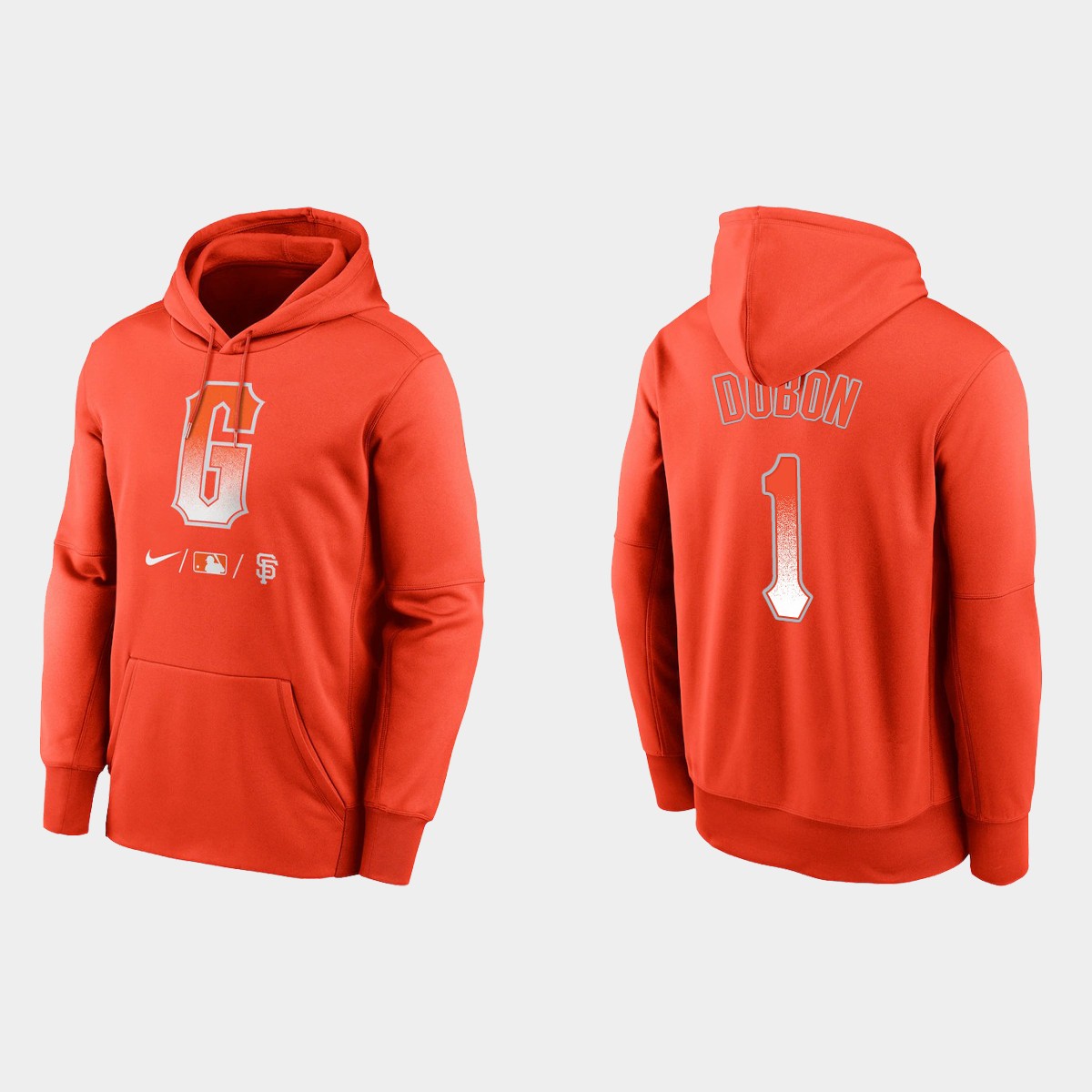 San Francisco Giants #1 Mauricio Dubon Men's 2021 City Connect Therma Pullover Orange Hoodie cheap jerseys for sale - CheapJerseys.Shop