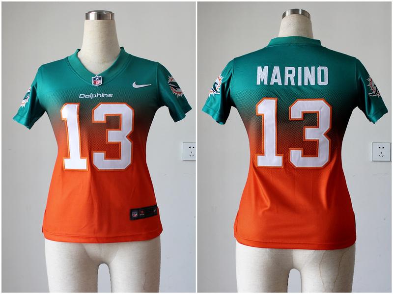 Dolphins #13 Dan Marino Aqua Green/Orange Women's Stitched Elite Fadeaway Fashion Jersey cheap jerseys for sale - CheapJerseys.Shop