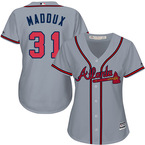 Atlanta Braves #31 Greg Maddux Grey Road Women's Stitched Jersey Womens cheap jerseys for sale - CheapJerseys.Shop
