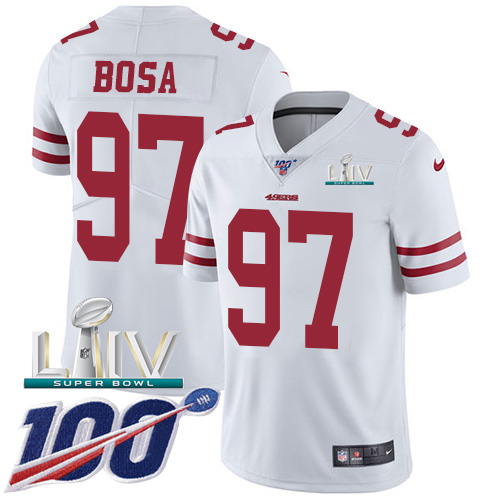 49ers #97 Nick Bosa White Super Bowl LIV 2020 Youth Stitched 100th Season Vapor Limited Jersey cheap jerseys for sale - CheapJerseys.Shop