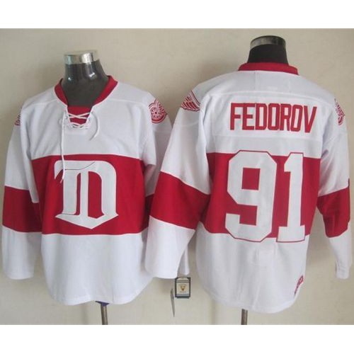 Detroit Red Wings #91 Sergei Fedorov White Winter Classic CCM Throwback Stitched Jersey Men's cheap jerseys for sale - CheapJerseys.Shop