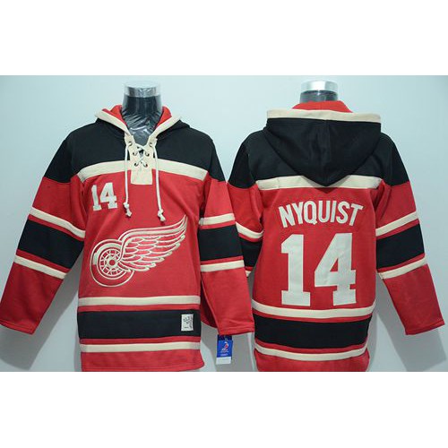 Detroit Red Wings #14 Gustav Nyquist Red Sawyer Hooded Sweatshirt Stitched Jersey Men's cheap jerseys for sale - CheapJerseys.Shop