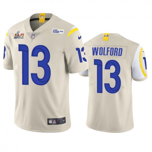 Los Angeles Los Angeles Rams #13 John Wolford Men's Super Bowl LVI Patch Vapor Limited Jersey - Bone Men's cheap jerseys for sale - CheapJerseys.Shop