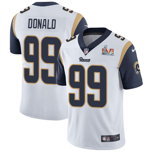 Rams #99 Aaron Donald White Super Bowl LVI Patch Men's Stitched Vapor Untouchable Limited Jersey cheap jerseys for sale - CheapJerseys.Shop