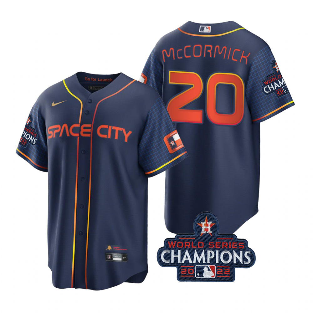 Houston Astros #20 Chas McCormick Navy 2022 World Series Champions Men's Game City Connect Jersey cheap jerseys for sale - CheapJerseys.Shop