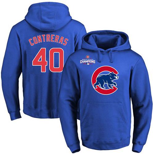 Cubs #40 Willson Contreras Blue 2016 World Series Champions Primary Logo Pullover Hoodie cheap jerseys for sale - CheapJerseys.Shop