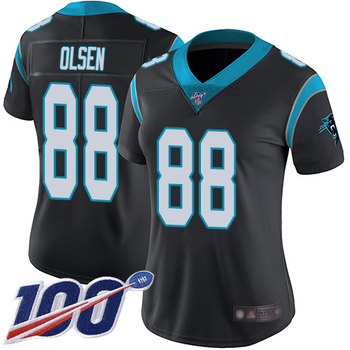 Carolina Panthers #88 Greg Olsen Black Team Color Women's Stitched 100th Season Vapor Limited Jersey Womens cheap jerseys for sale - CheapJerseys.Shop