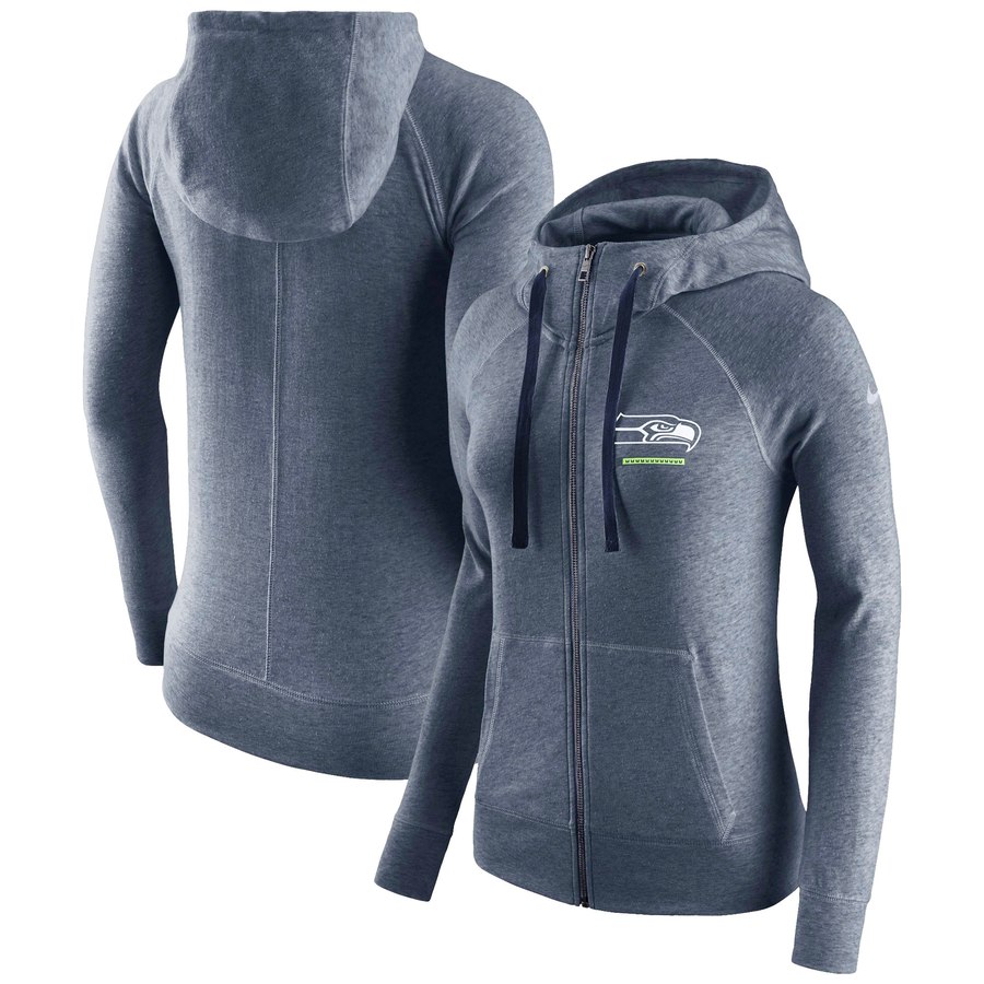 Seattle Seahawks Women's Gym Vintage Full-Zip Hoodie College Navy cheap jerseys for sale - CheapJerseys.Shop