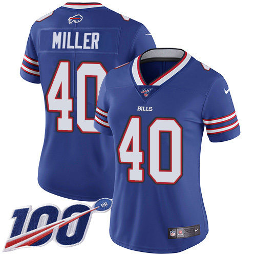 Bills #40 Von Miller Royal Blue Team Color Women's Stitched 100th Season Vapor Untouchable Limited Jersey cheap jerseys for sale - CheapJerseys.Shop