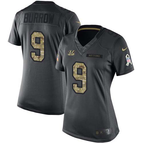 Bengals #9 Joe Burrow Black Women's Stitched Limited 2016 Salute To Service Jersey cheap jerseys for sale - CheapJerseys.Shop