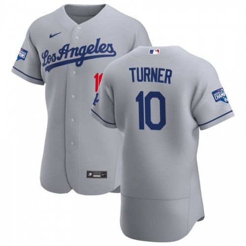 Los Angeles Los Angeles Dodgers #10 Justin Turner Men's Gray Road 2020 World Series Champions Authentic Team Jersey Men's cheap jerseys for sale - CheapJerseys.Shop