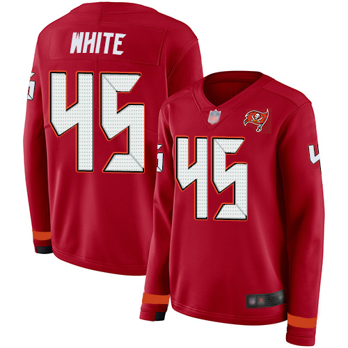 Buccaneers #45 Devin White Red Team Color Women's Stitched Limited Therma Long Sleeve Jersey cheap jerseys for sale - CheapJerseys.Shop