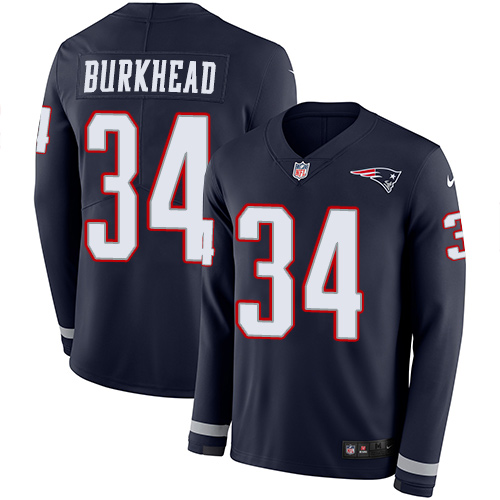New England Patriots #34 Rex Burkhead Navy Blue Team Color Men's Stitched Limited Therma Long Sleeve Jersey Men's cheap jerseys for sale - CheapJerseys.Shop