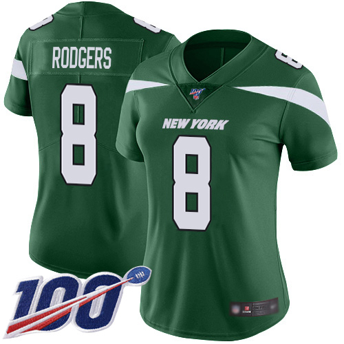 Jets #8 Aaron Rodgers Green Team Color Women's Stitched 100th Season Vapor Untouchable Limited Jersey cheap jerseys for sale - CheapJerseys.Shop