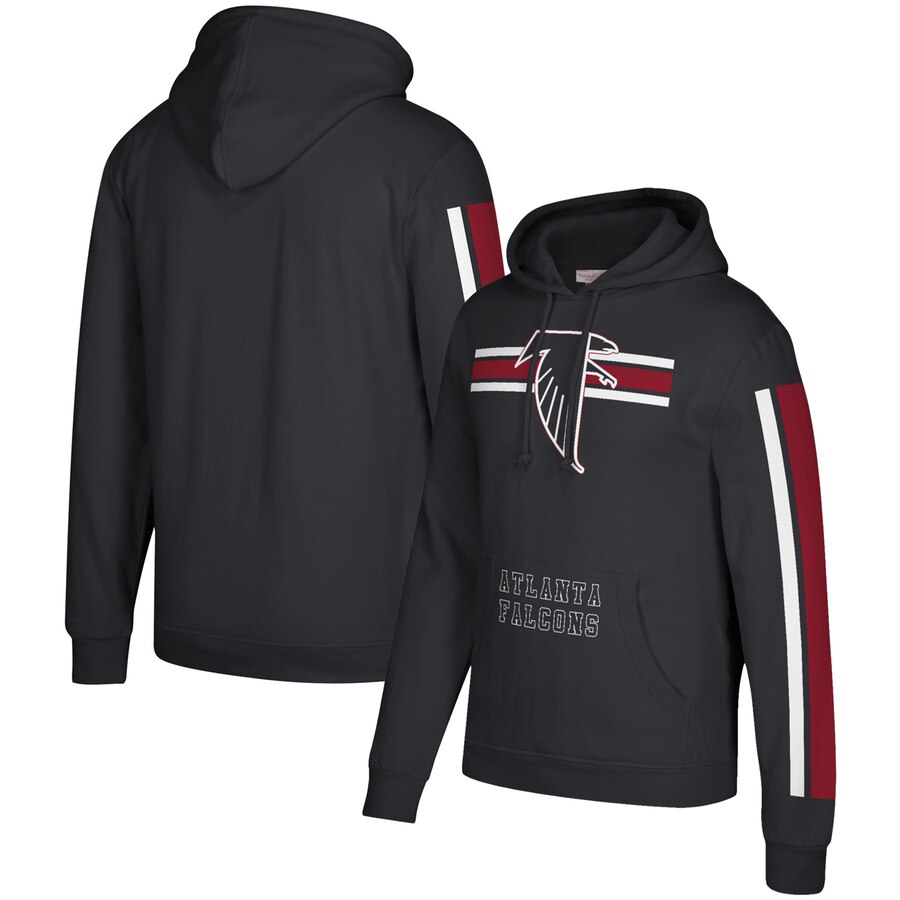 Atlanta Falcons Mitchell & Ness Three Stripe Pullover Hoodie Black cheap jerseys for sale - CheapJerseys.Shop
