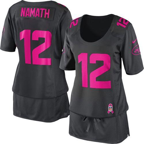 Jets #12 Joe Namath Dark Grey Women's Breast Cancer Awareness Stitched Elite Jersey cheap jerseys for sale - CheapJerseys.Shop