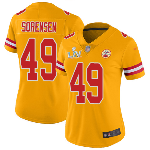 Kansas City Chiefs #49 Daniel Sorensen Gold Women's Super Bowl LV Bound Stitched Limited Inverted Legend Jersey Womens cheap jerseys for sale - CheapJerseys.Shop
