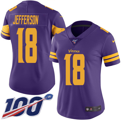Vikings #18 Justin Jefferson Purple Women's Stitched Limited Rush 100th Season Jersey cheap jerseys for sale - CheapJerseys.Shop